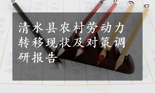 清水县农村劳动力转移现状及对策调研报告