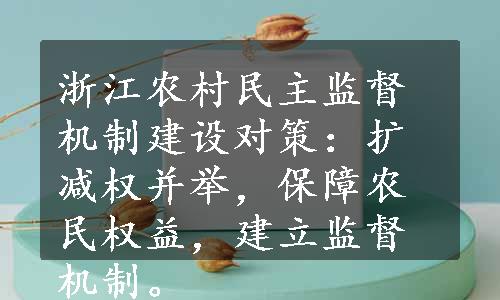 浙江农村民主监督机制建设对策：扩减权并举，保障农民权益，建立监督机制。
