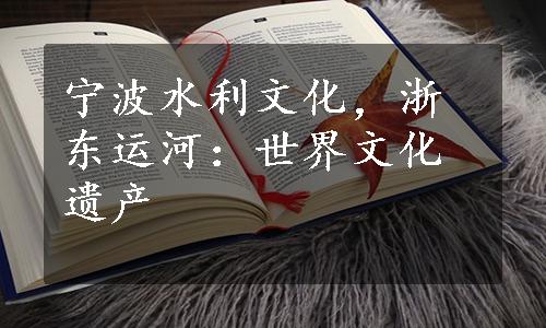 宁波水利文化，浙东运河：世界文化遗产