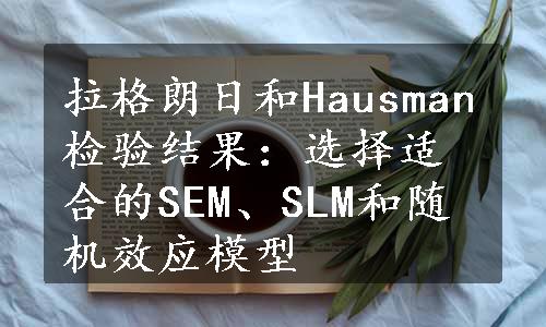 拉格朗日和Hausman检验结果：选择适合的SEM、SLM和随机效应模型