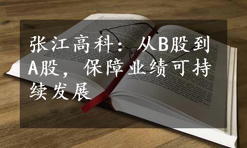 张江高科：从B股到A股，保障业绩可持续发展