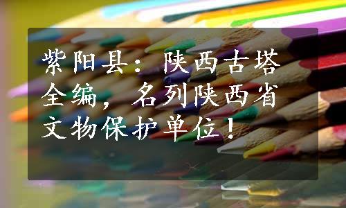紫阳县：陕西古塔全编，名列陕西省文物保护单位！
