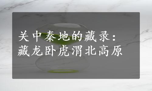 关中秦地的藏录：藏龙卧虎渭北高原