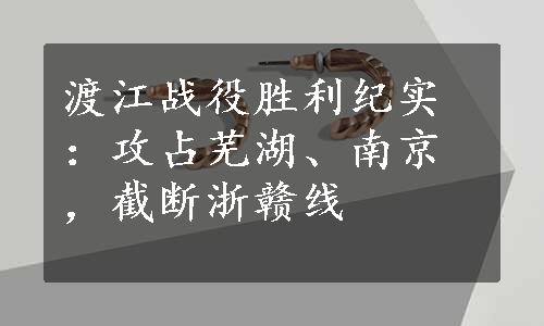 渡江战役胜利纪实：攻占芜湖、南京，截断浙赣线