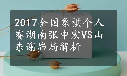 2017全国象棋个人赛湖南张申宏VS山东谢岿局解析